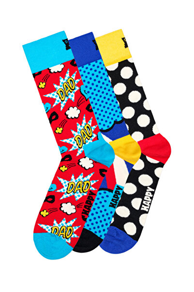 Derimod Happy Socks Мъжки многоцветен памучен комплект чорапи от 3 чифта с те...