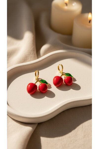 SR Jewelry Box Kırmızı Kiraz Figürlü Sallantılı Küpe – Eğlenceli Yazlık Kadın...