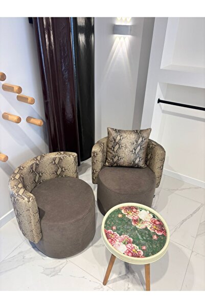 Framgan Serpente Luxe Sırtlı Puff & Kırlent Seti Premium Yılan Dokulu Tasarım