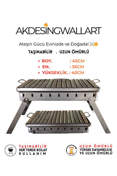 AKDESİNGWALLART Katlanabilir Portatif Mangal - Yüksek Dayanıklı Siyah Çelik T...