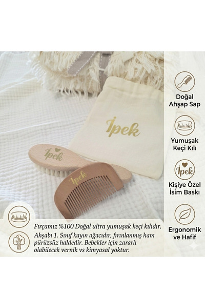 Momynest %100 Doğal Fırça ve Ahşap Tarak Seti 2'li