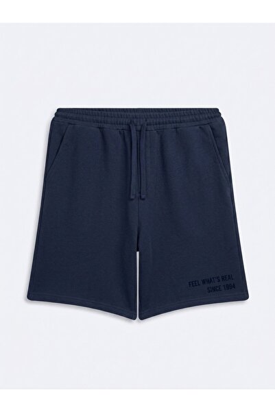 Ltb Minimal Printed Basic Relaxed Navy Blue Shorts