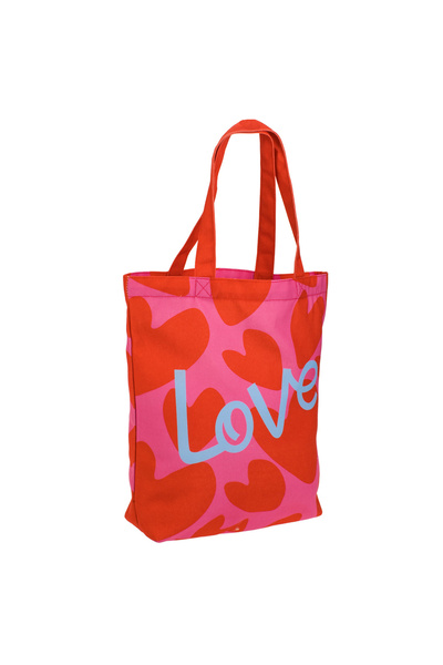 Zumzeria Reusable Fuchsia Fabric Bag with Red Hearts "Love" 39x8x42cm