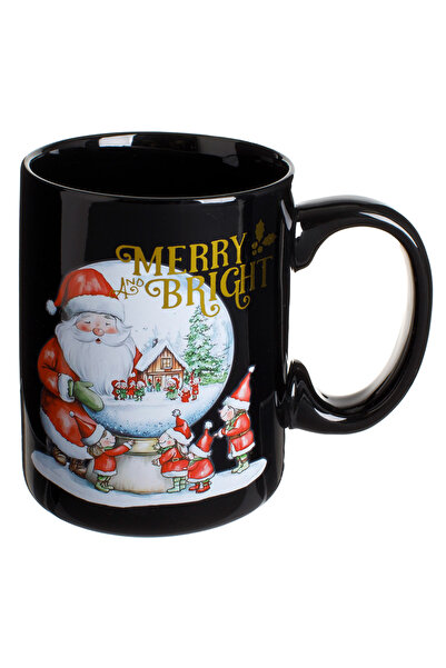 Zumzeria Black New Bone Christmas Mug with Santa Claus Design 400ml