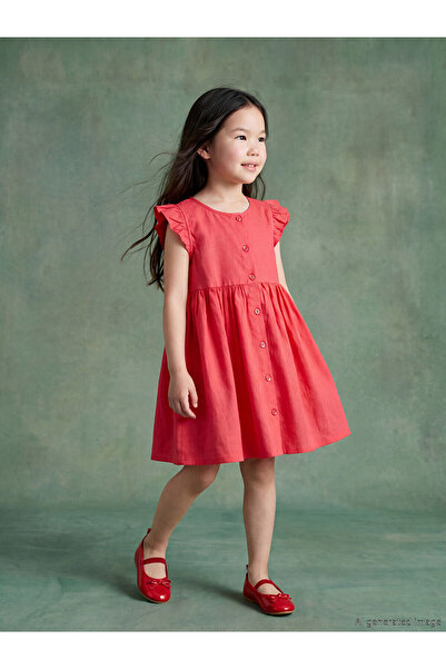 LC Waikiki Nevavm Girl's Ruffled Linen-Look Dress with a Difference