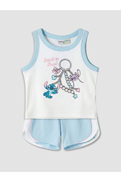 LC Waikiki White Stitch and Angel Printed Girls' Set