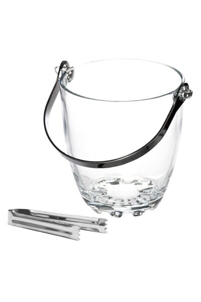 Zumzeria Transparent Glass Ice Container with Metal Tongs Ø12x12.5cm