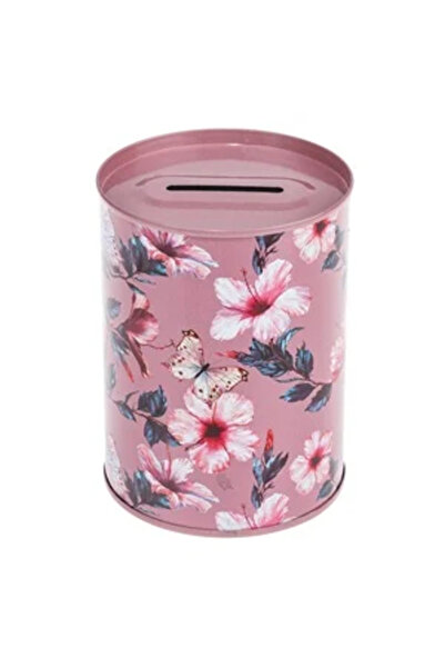 OEM Pink Floral Metal Coin Bank Ø7.5x10.5cm