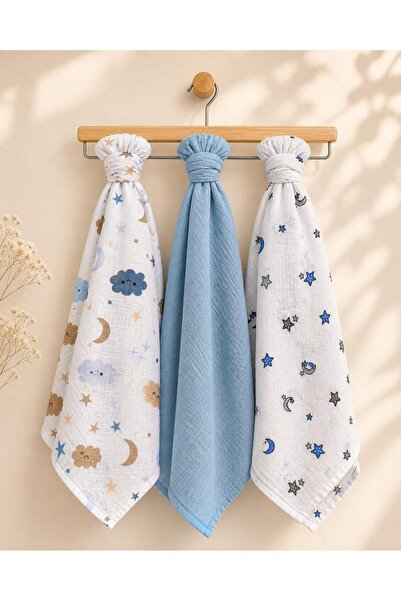 miely Çok Amaçlı İki Katlı Müslin Örtü & Battaniye 3'lü Set 80x80 cm %100 Pamuk