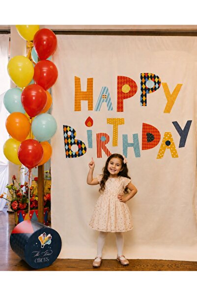 Puppetzzz Kişiye Özel Doğum Günü Duvar Örtüsü Flama – Pastel Renk Happy Birth...