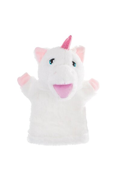 Zumzeria Figurină unicorn de pluș alb-roz pentru teatru de păpuși 30cm
