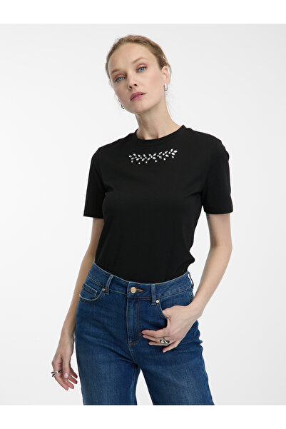 ORSAY Tricou negru de damă cu aplicație