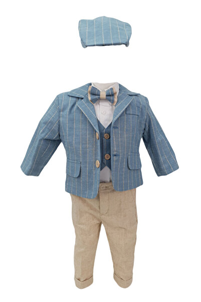 fantasialand Set de botez 5 piese, carouri albastru-crem
