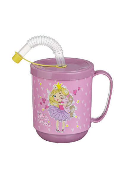 Zumzeria Pahar de plastic cu pai și mâner, roz, Unicorn Prințesă Mică "Little...