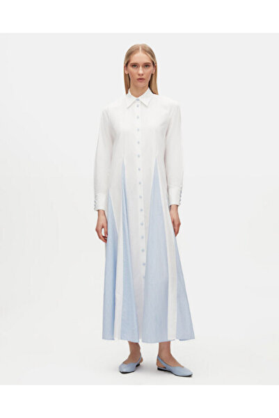 MISS DALIDA T25Y-4071 Renkli Düğmeli Pamuklu Elbise WHITE BLUE