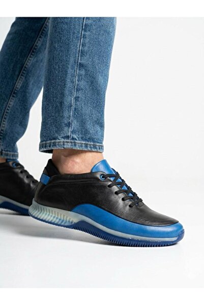 Voyager Erkek Siyah Hakiki Deri Ortopedik Taban Günlük Sneaker Ayakkabı