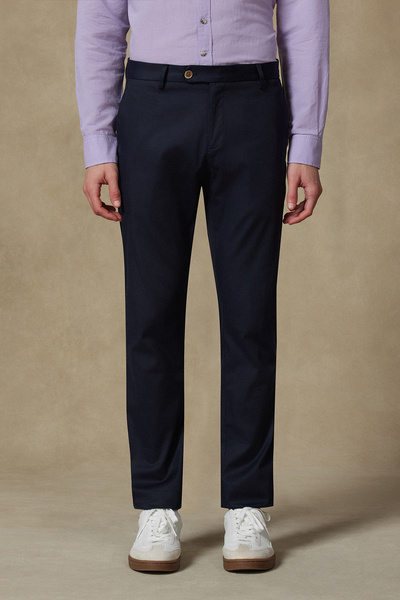Abbate Summer Woven Lyocell Blended Modern Fit Navy Blue Men's Straight Trousers