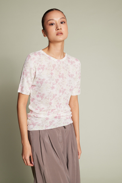 Nisan Flower-Patterned Knitted Blouse Ecru