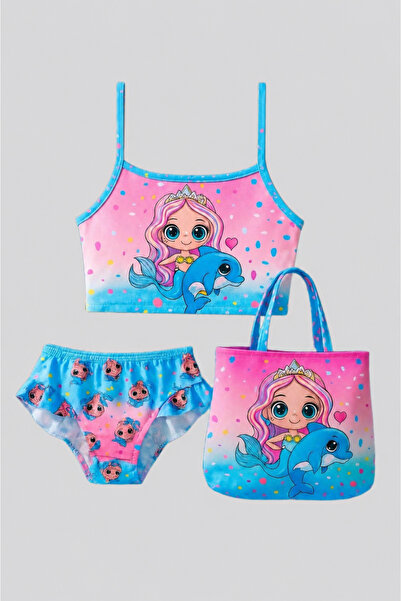 Kidora Kids Girl's Pink-Blue Color 3-10 Years Old Princess Patterned Bikini S...