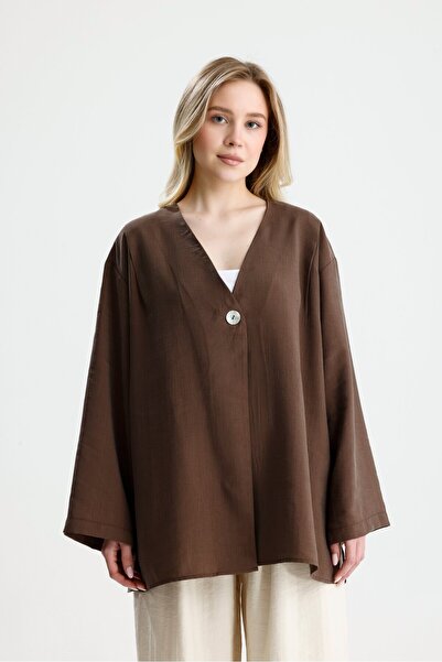 minaaise Women's Brown Premium Fabric Oversize Kimono 31099