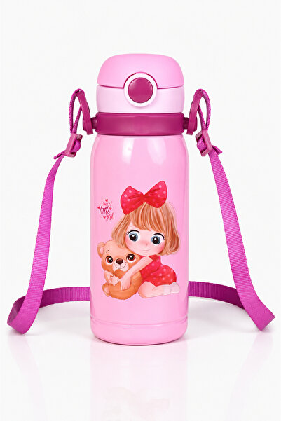 MUGGLE 450 ML Çelik Çocuk Matara Pipetli Askılı Su Matarası Termos