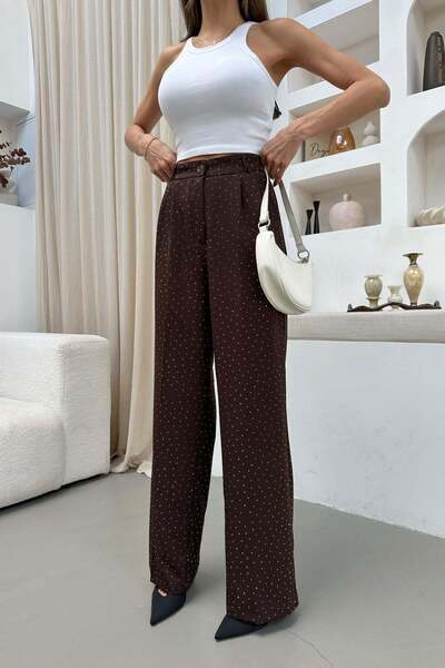 mylove Pleated Stoned Palazzo Trousers Brown