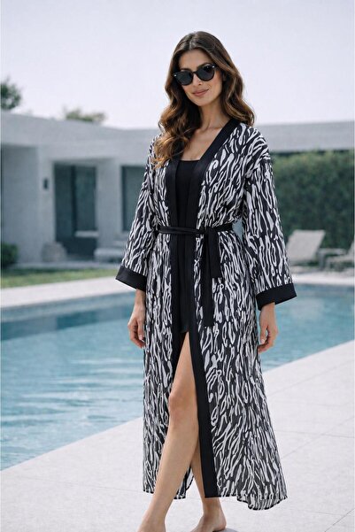 new ats Hijab Tesettür Kimono Pareo Swimwear Beach Wear Black White