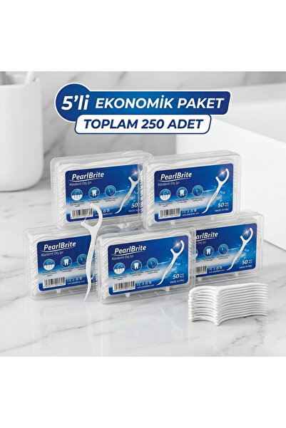Pearl Brite Kürdanlı Aromasız Diş İpi 5 Kutu (250 Adet) I Pratik Ağız Temizli...