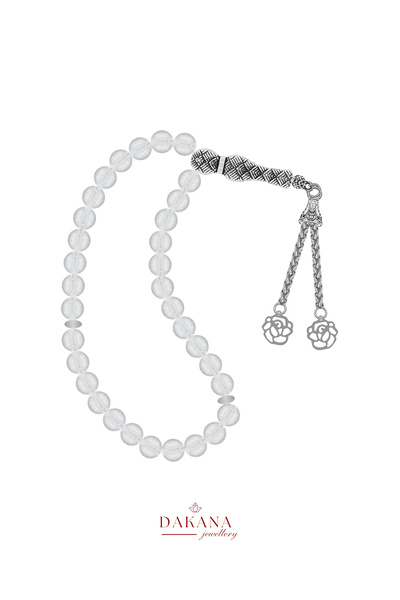 DAKANA JEWELLERY Certified 8 mm Crystal Quartz Lotus Flower Steel Tassel Natu...