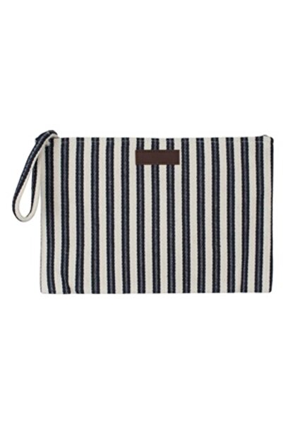 Zumzeria Blue Ecru Striped Pouch with Handle 32x22cm