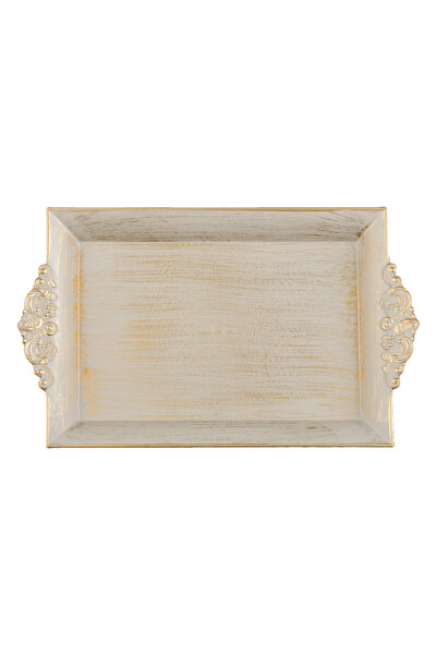 Zumzeria Platou decorativ dreptunghiular din plastic auriu-bej periat 33x20cm