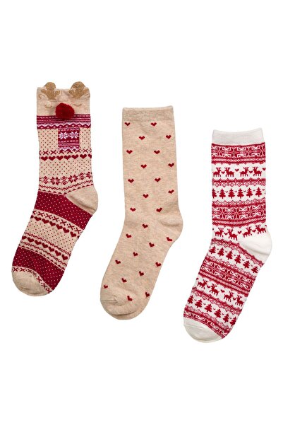 Zumzeria Ecru Red Deer Socks - 3 pairs