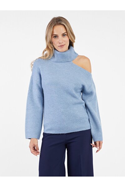 ORSAY Light blue women's polo neck with cutout
