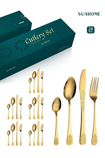 Sunhome 24-Piece Stainless Steel Cutlery Set Gold Spoon Set Spoon And Fork Set