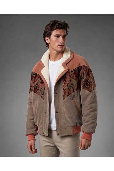 CANMODA (7990) Recien Unisex Fur Collar Vintage Aztec Jacket Oversize 90S Coa...