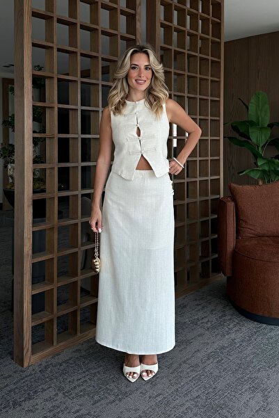 My Blog Natural Brit Detailed Vest Skirt Set - 8749