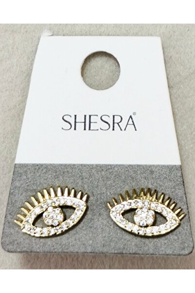 Çelik Shesra Zircon Stone Eyelash Eye Gold Stud Minimal Earrings