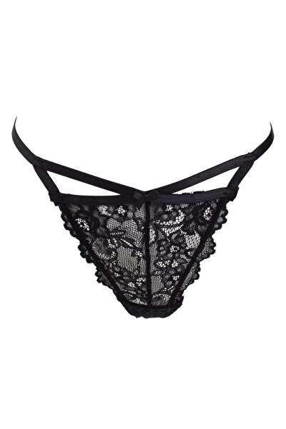 Zumzeria Black Lace String Panties with Triangular Design