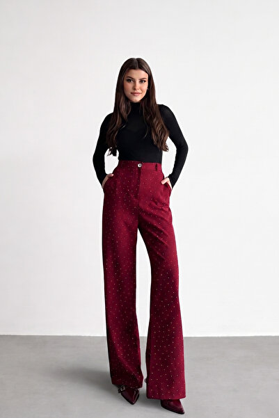 Jaglion New Season High Waist Stoned Women's Palazzo Trousers
