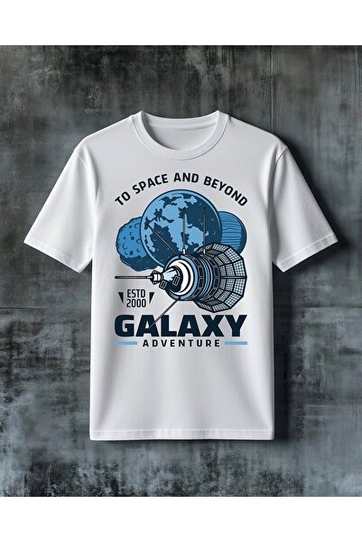 COMVİCHO تي شيرت كبير الحجم مطبوع عليه galaxy adventure space satellite