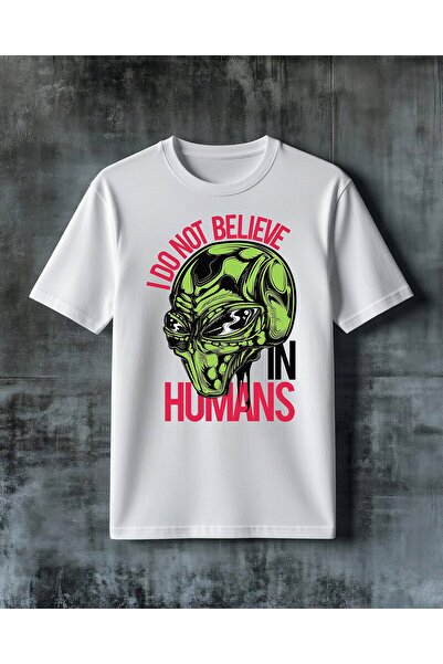 COMVİCHO I Don'T Believe in Alien Heads Printed Oversize T-Shirt