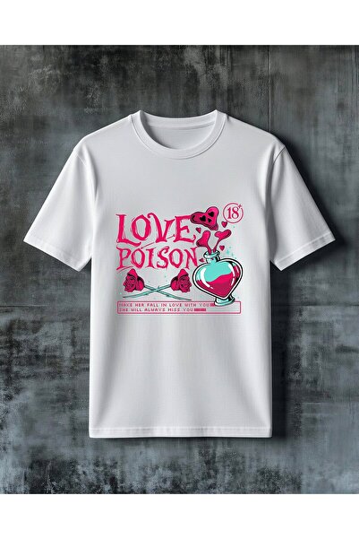 COMVİCHO تي شيرت كبير الحجم مطبوع عليه love poison plus