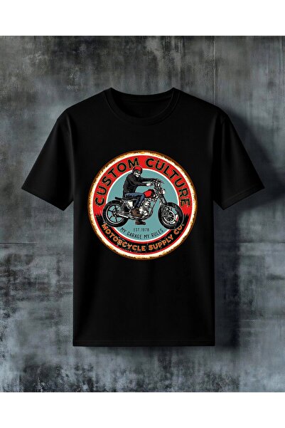 COMVİCHO Custom Culture Motorcycle Printed Oversize T-Shirt