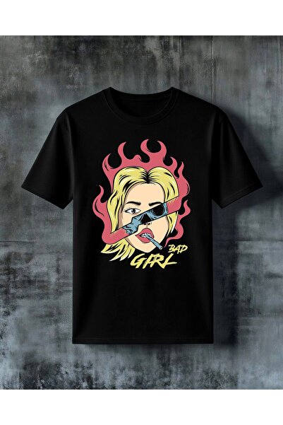 COMVİCHO Bad Girl Female Police Officer Printed Oversize T-Shirt