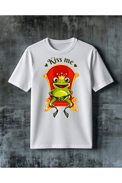 COMVİCHO تي شيرت مطبوع عليه kiss me frog king بمقاس كبير