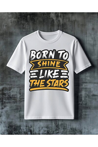 COMVİCHO تي شيرت كبير الحجم مطبوع عليه نجمة Born to Shine