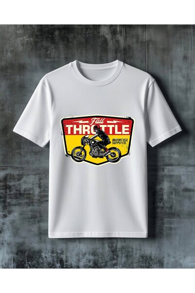 COMVİCHO Full Throttle Motorcycle Printed Oversize T-Shirt