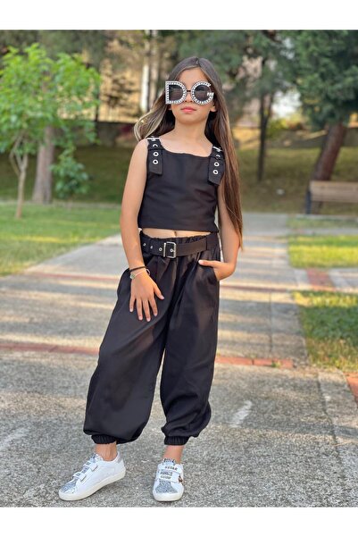 KOKOŞ BEBEK Girl's 3-Piece Suit with Black Belt and Gabardine Trousers - Age ...