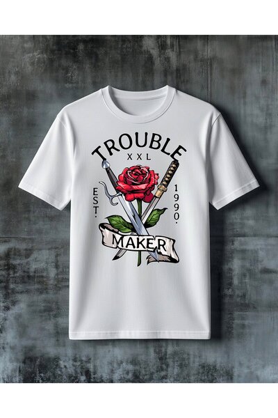COMVİCHO تي شيرت مطبوع كبير الحجم من Trouble XXL Maker