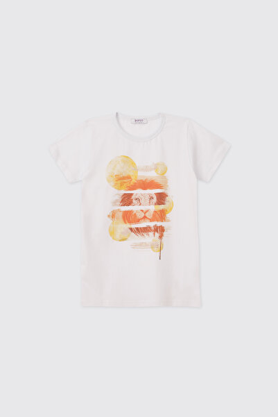 Panço Boy's Orange-White T-Shirt